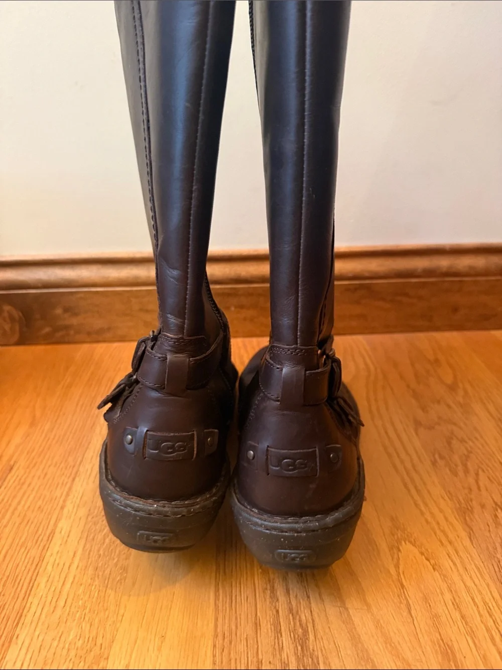 UGG Australia Riding Boots Rosen Brown Leather Wool Lined Side Zip Women Size 10